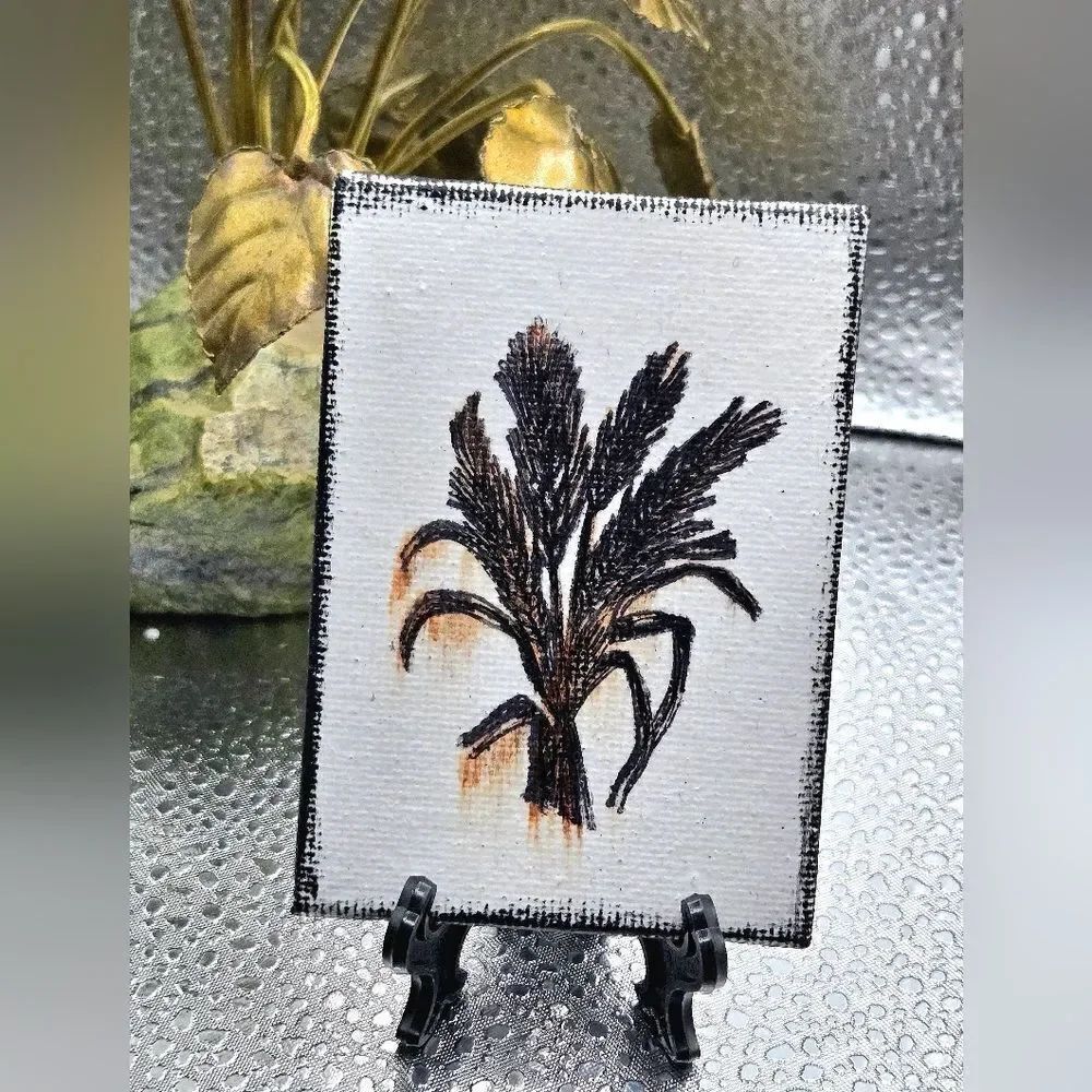 "5/$40" Mini Handpainted Watercolor Art Canvas W/Easel Wheat Grass Fall Harvest